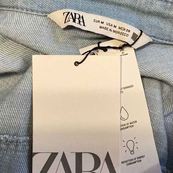 New Zara soft denim Shirt Midi Maxi belted Dress size Medium linen blend - Picture 9 of 13